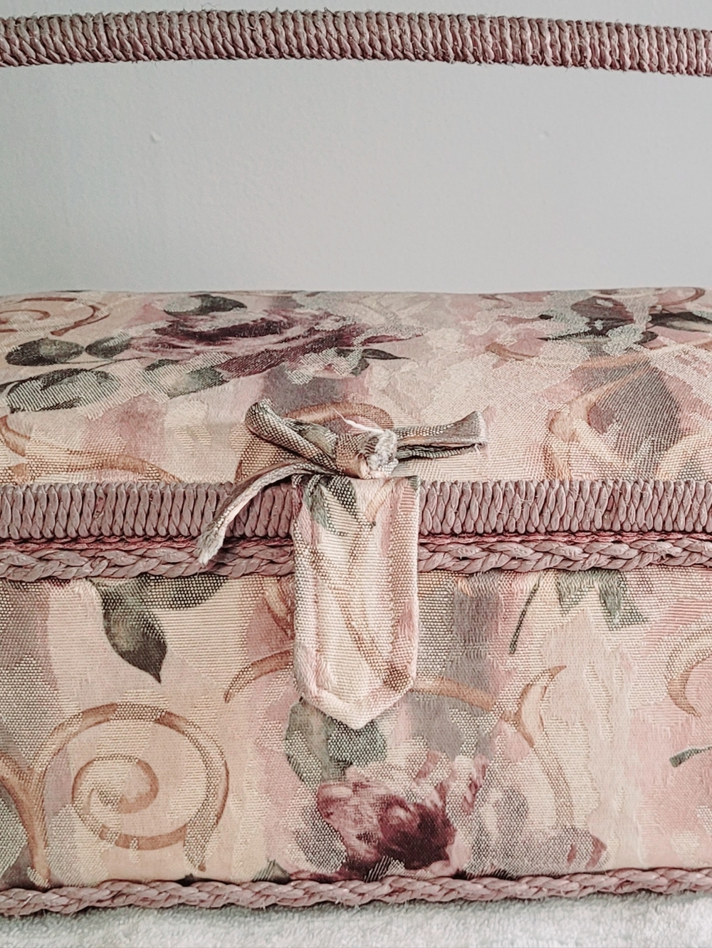 Vintage Floral Sewing Basket Pink Cottagecore Craft Storage Box Handle